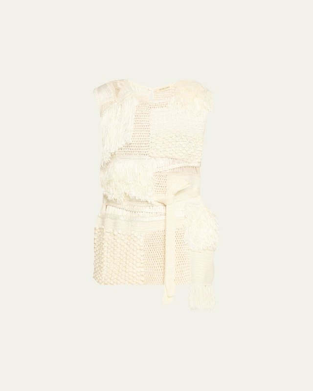 Laia Patchwork Mixed-Knit Sleeveless Top With Belt
